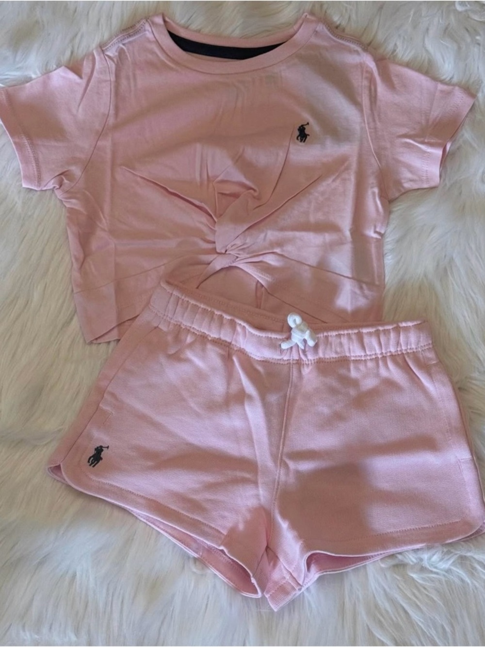 Ralph Lauren Light Pink Cropped Tee & Drawstring Shorts Set